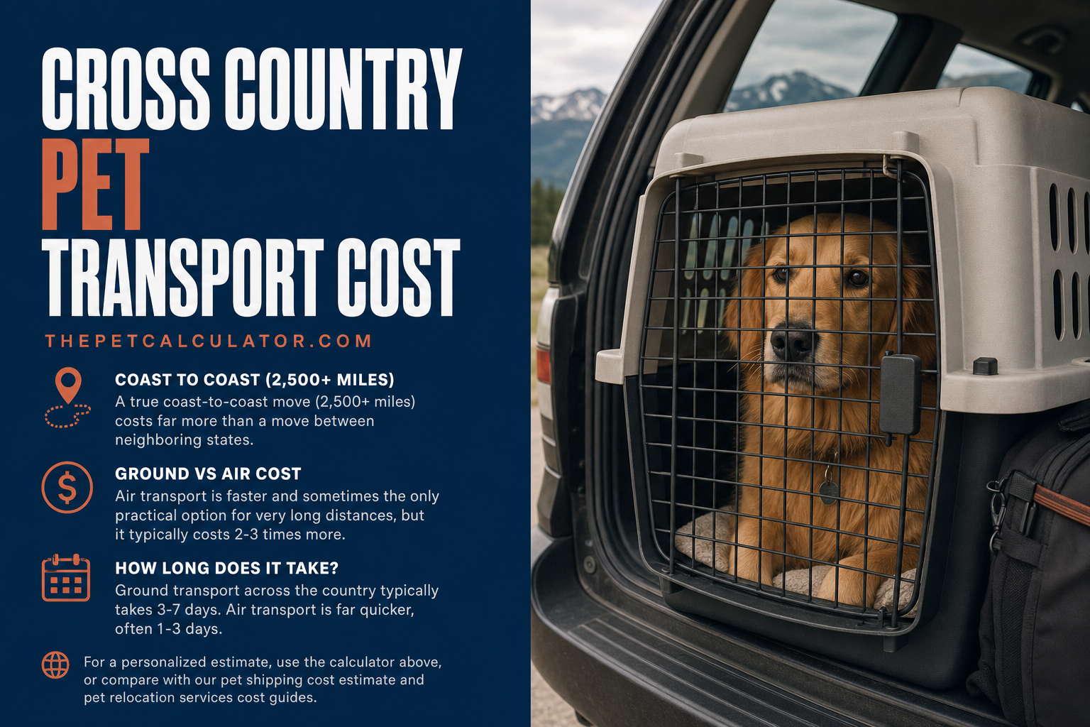 Cross Country Pet Transport Cost | Estimate Long Distance Pet Moving Costs - Free Tool